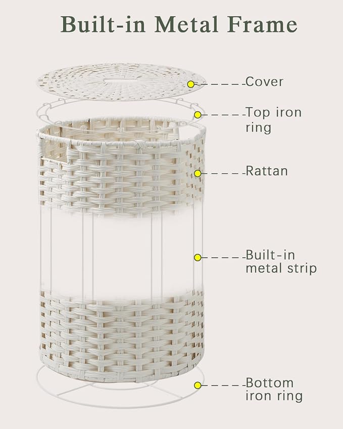 Laundry Hamper with Lid Laundry Basket with Lid 19.0 Gal Round Wicker Laundry - Image 8