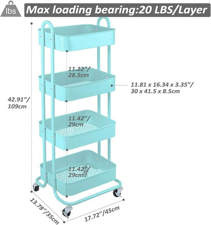 Melody House 4-Tier Metal Mesh Utility Rolling Cart Storage Organizer Shelf Rack - Image 7