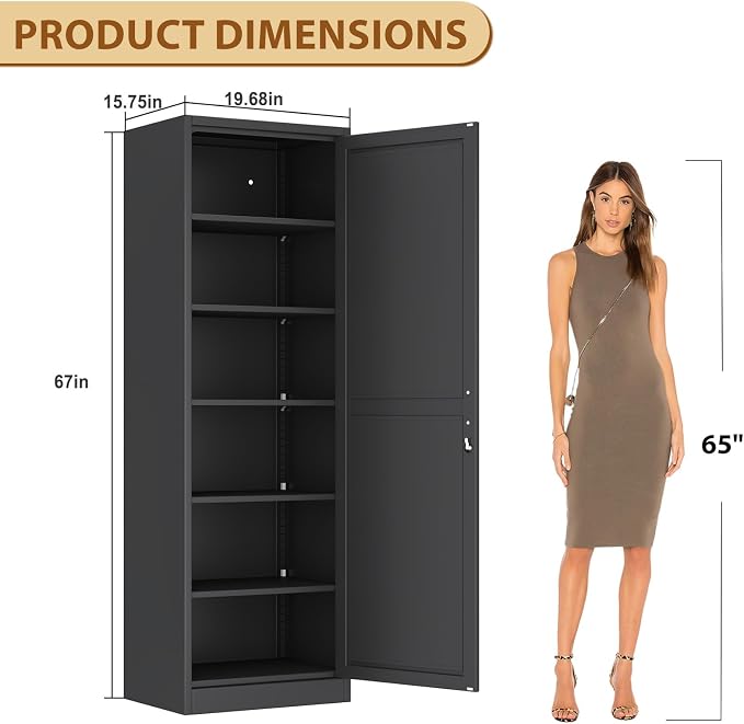 Tall Metal Narrow Bathroom Storage Locker Cabinet 67" H, Tall Black Pantry - Image 2