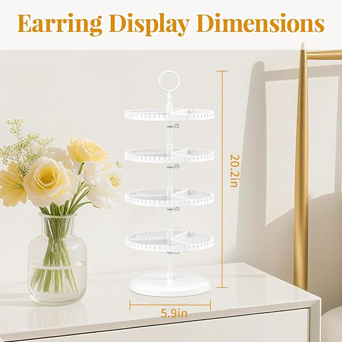 EsLuker.ly Earring Holder Organizer Rotating Stud Display Tree Rack, 4 Tier | - Image 6