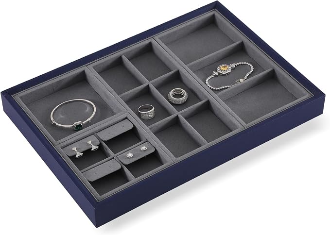 Dark Blue Jewelry Display Tray Ring Necklace Earring Bangle Organizer - Image 4