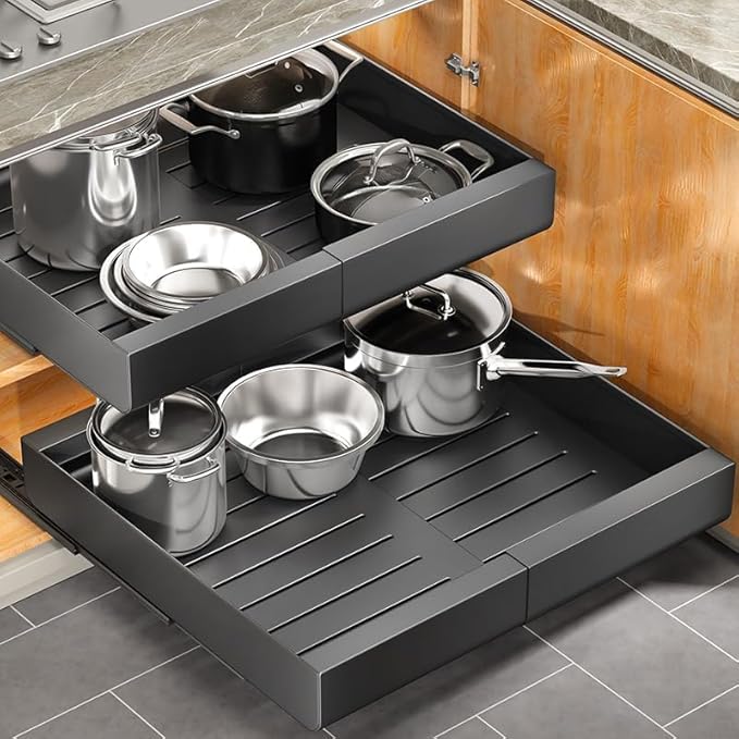 Pull out Cabinet Organizer, Expandable Heavy Duty Slide out Drawer Fixed by Kitstorack
