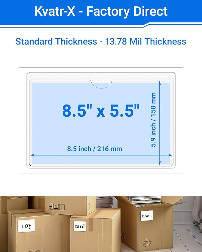 20 PCS Clear Self Adhesive Plastic Label Pockets, Top Loading Business & - Image 2