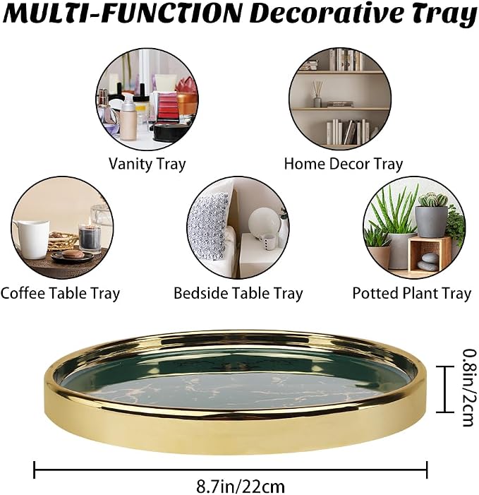 Makeup Perfume Organizer Round Bathroom Vanity Tray Decorative Dresser Tray - Image 4