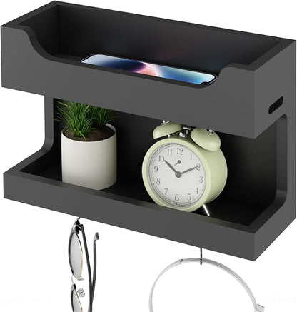 NiHome Wall Mounted Wooden Bedside Accessories Organizer, Double Tray Bedside by NiHome