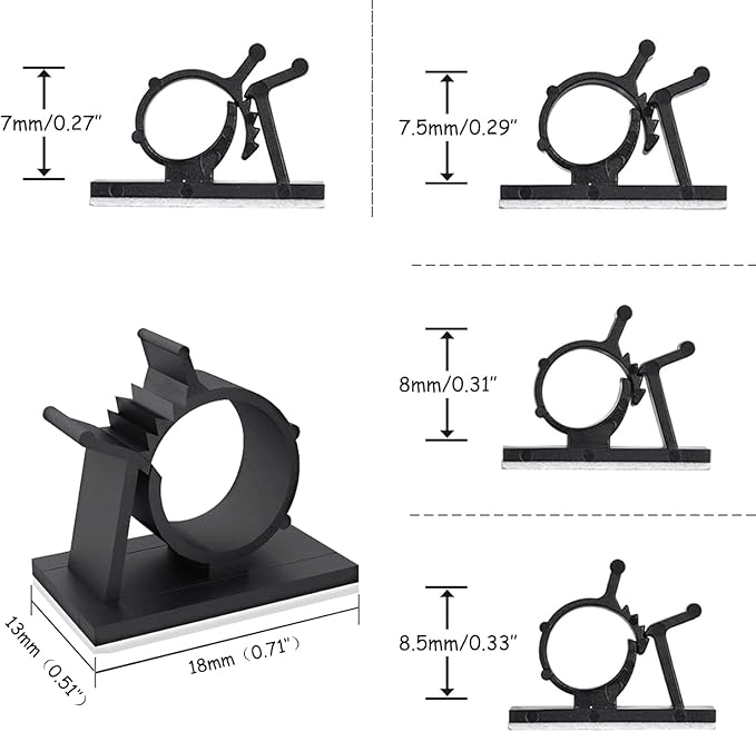 Viaky 30 Black Adjustable Cable Clips, Reusable Buckle Self-Adhesive Wiring - Image 4