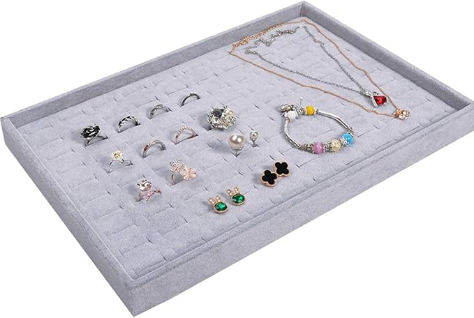 Grey Velvet Stackable 100 Slot Ring Inserts Jewelry Tray Showcase Display - Image 5