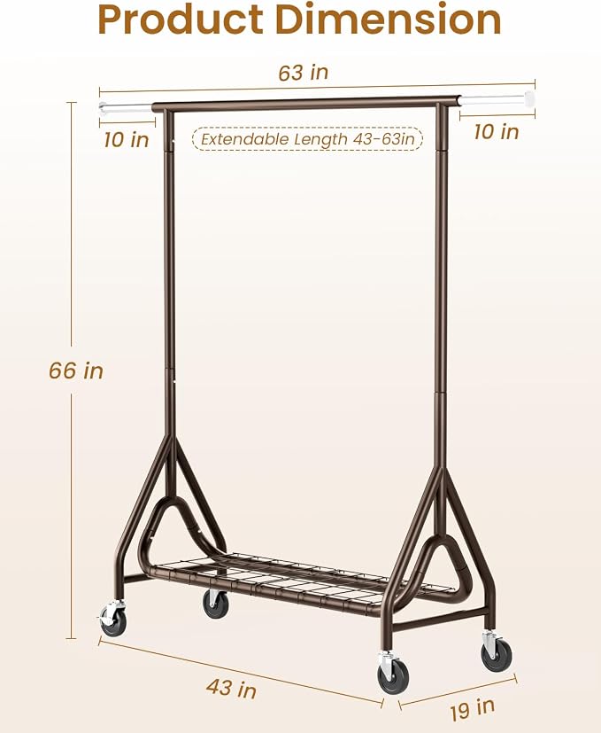 Heavy Duty Clothing Rack, Metal Clothes Rack Load 450 LBS, Rolling Coat Racks - Image 7