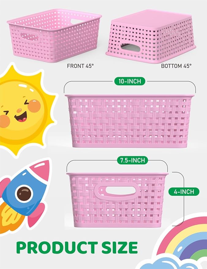WYT 6-Pack Plastic Small Shelf Storage Weave Baskets Organizing - Image 2