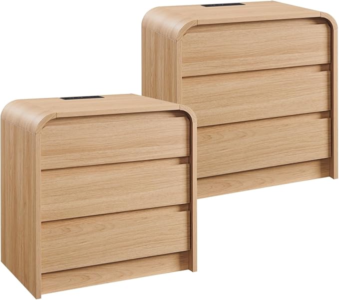 25" Tall Modern Nightstand Set of 2, 23.6" Wide Wood Bedside Table by AITJUNZ