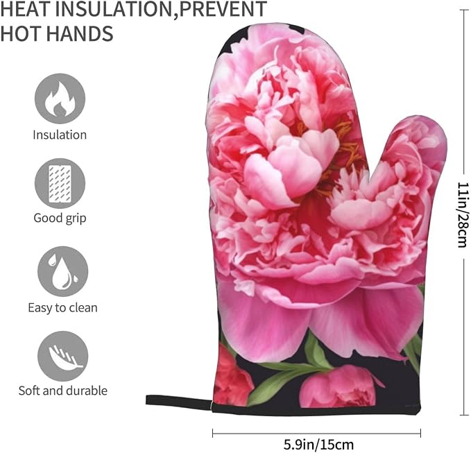 Oven Mitts Set of 2 Garden Peony Oven Glove Heat Resistant 500â„‰ Kitchen Oven - Image 2