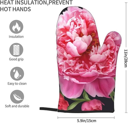 Oven Mitts Set of 2 Garden Peony Oven Glove Heat Resistant 500â„‰ Kitchen Oven - Image 2