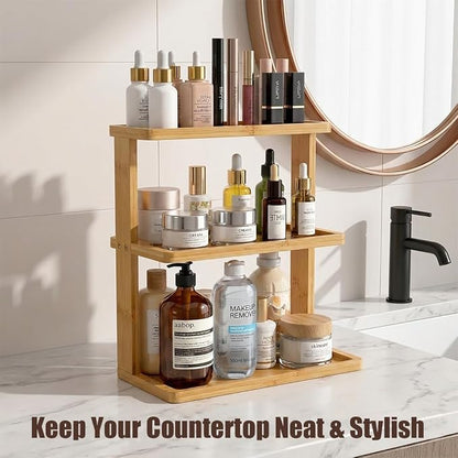 PEKER Bamboo Bathroom Organizer Countertop – Vanity Storage Shelf - Image 2