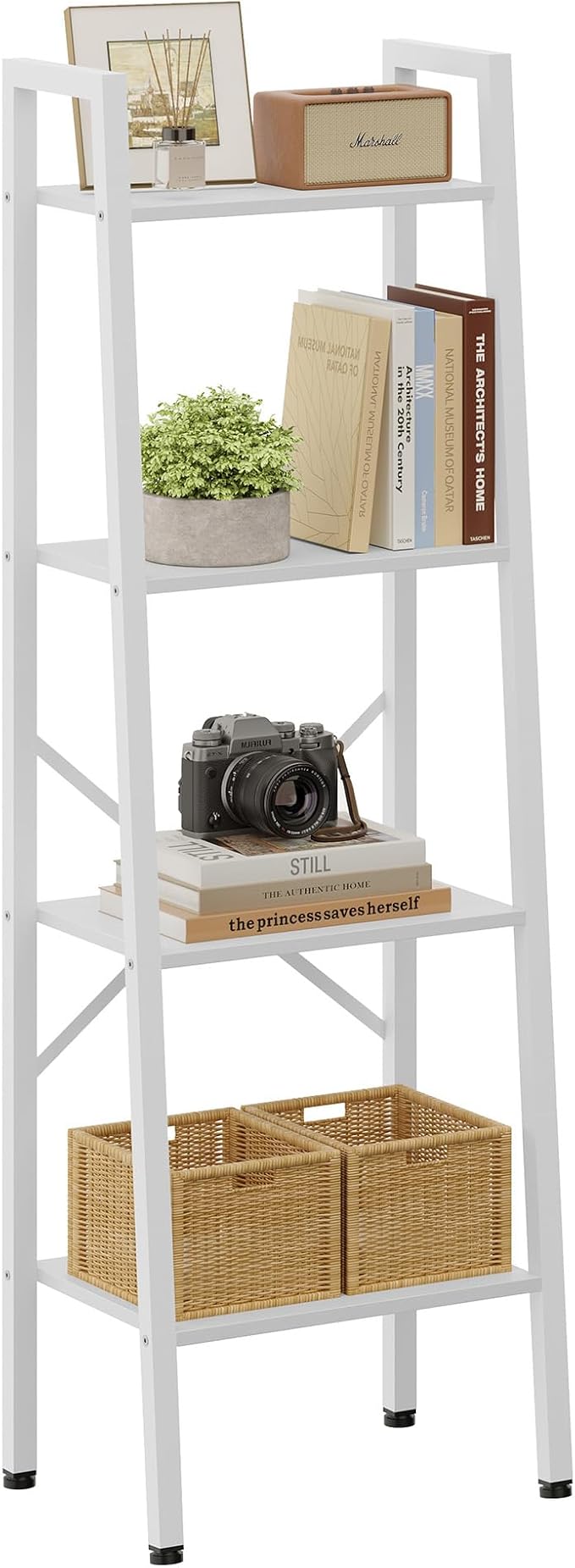 Hoctieon 4-Tier Industrial Ladder Bookshelf, Narrow Ladder Shelf, Tall Standing by Hoctieon