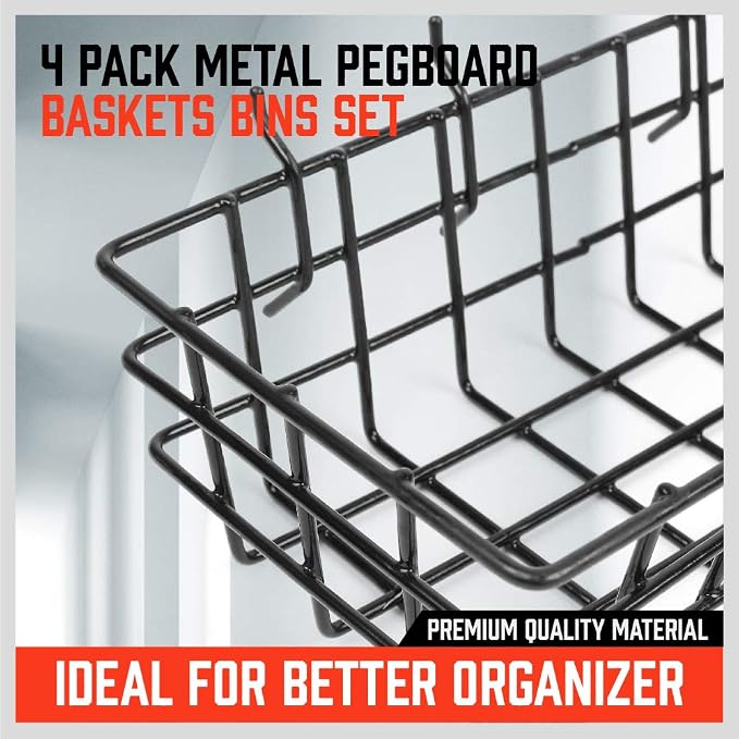 HORUSDY Peg Board Bins and Baskets | 4 Pack | Square Style 4 Size Pegboard - Image 5