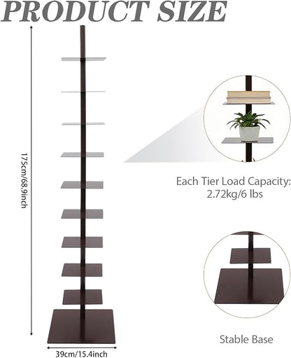 9 Tier Metal Spine Bookshelf Tower, Adjustable Vertical Tower - Image 2