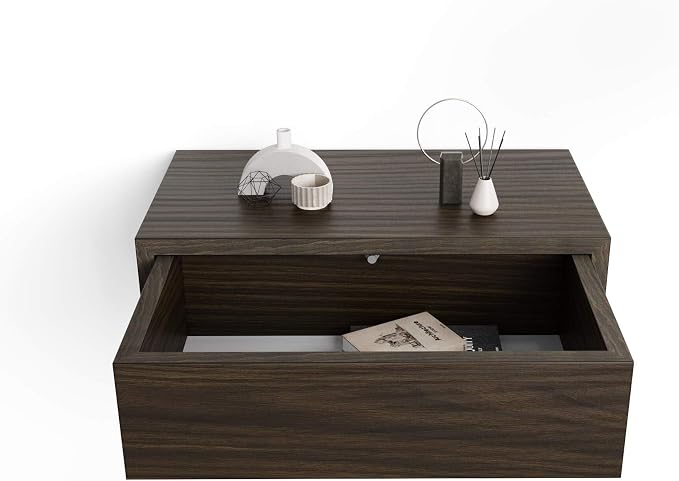 Mobili Fiver, Riccardo Wall Bedside Table, Dark Walnut, Made in Italy - Image 5