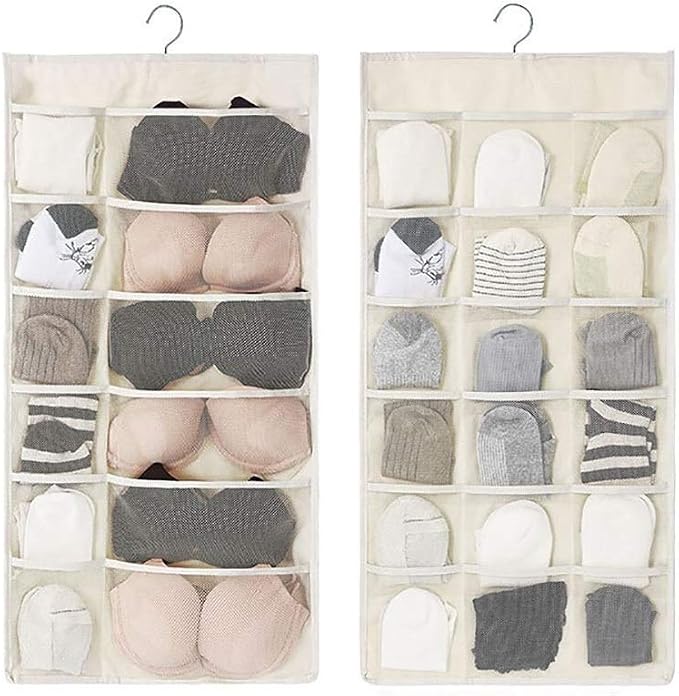 Closet Hanging Organizer with Mesh Pockets & Rotating Metal Hanger, Dual Sided by Newraturner