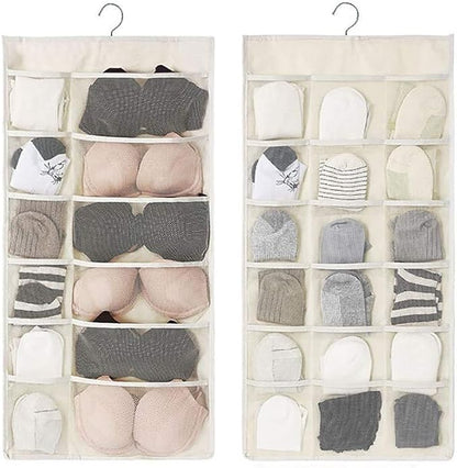 Closet Hanging Organizer with Mesh Pockets & Rotating Metal Hanger, Dual Sided by Newraturner