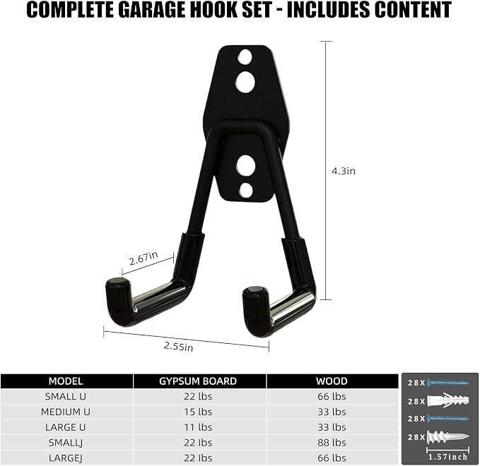 6-Pack Small Square Heavy Duty Garage Hooks, Utility Room Storage - Image 2