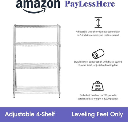 PayLessHere | 4-Tier Wire Shelf | 36"x14"x54" | Chrome | Adjustable Racks | - Image 8