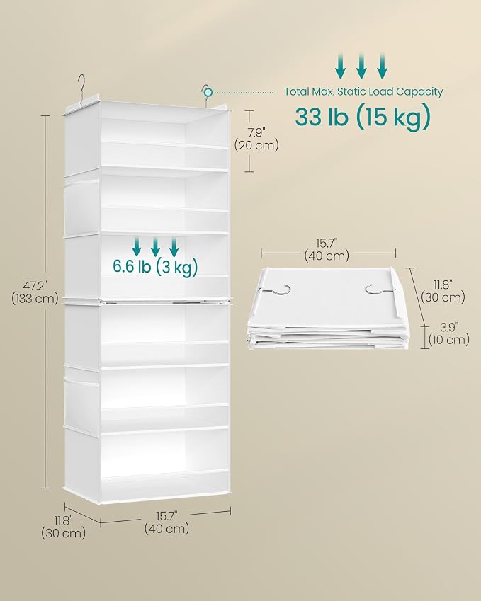 SONGMICS Hanging Closet Organizer, 6-Tier Fabric Storage Shelf, Separable - Image 2