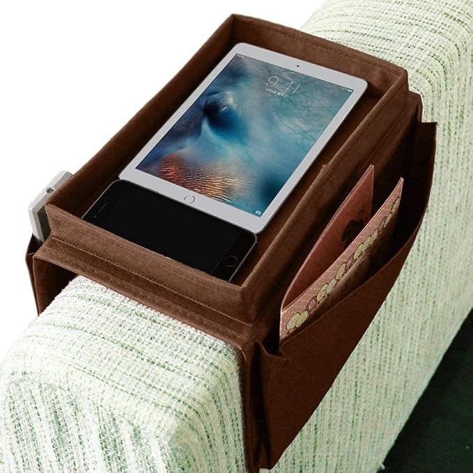 Non-Slip Armchair Caddy with Cup Holder Arm Rest Organizer TV Remote Control - Image 6