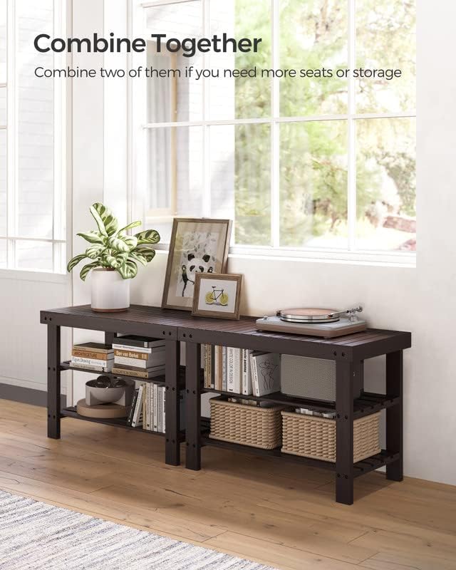 SONGMICS Shoe Rack Bench, 3-Tier Bamboo Shoe Storage Organizer, Entryway Bench - Image 4