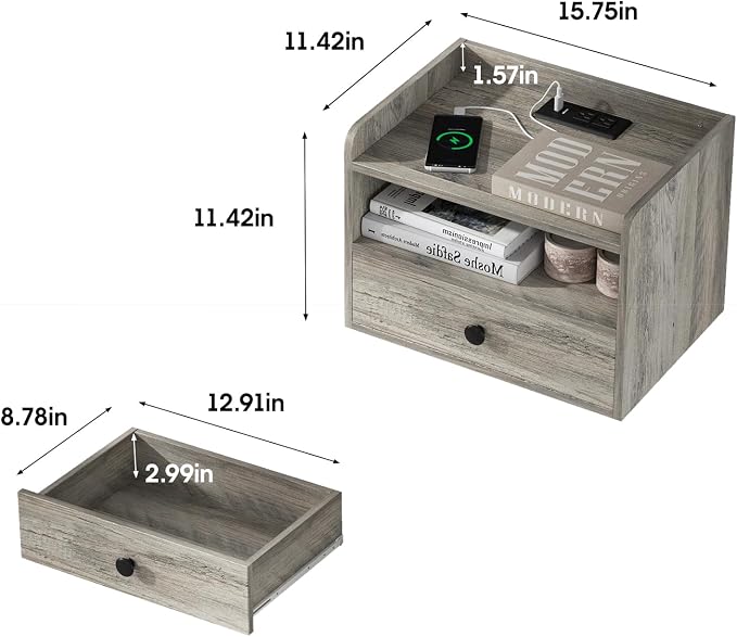 Floating Nightstand Set of 2 Modern Night Stands - Image 2