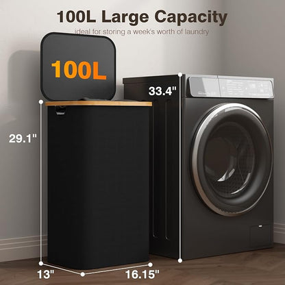 Bathola Laundry Hamper with Lid, Laundry Basket with Removable Bag, - Image 2