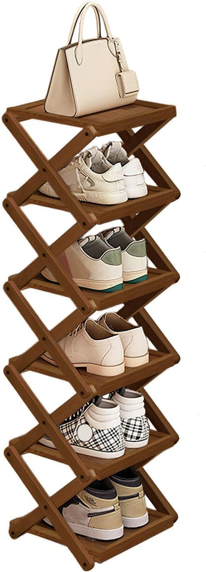 YYW Flat Bamboo Shoe Rack for Entryway, Installation-Free and Folding Vertical by YYW