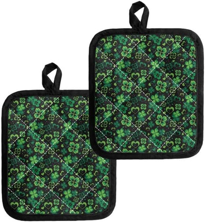 St. Patrick's Day Pot Holders for Kitchen Heat Resistant Cotton, Cartoon Leaf by Jndtueit