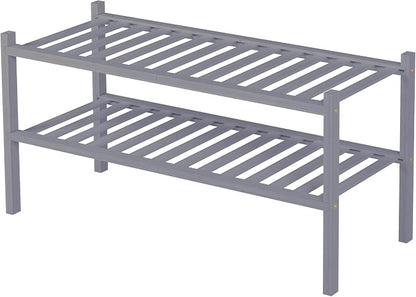 2 Tier Bamboo Shoe Rack for Closet Free Standing Wood Shoe Shelf for Entryway - Image 8