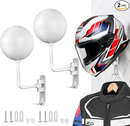 SNAGMO White 180° Motorcycle Helmet Rack, Rotation Metal Helmet Holder Wall by SANGMO