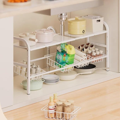Under Sink Organizer，2 Tier Expandable Heavy Duty Metal Shelf，with 5 Removable - Image 6