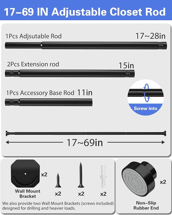 2 Pack Closet Rod, No Drill Closet Rods - Image 8