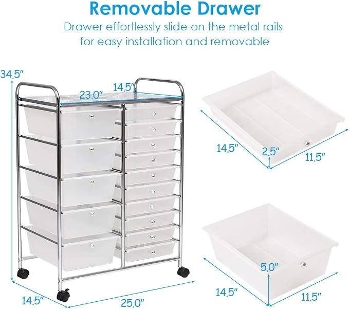 Giantex 15 Drawer Rolling Storage Cart Tools Scrapbook Paper Office School - Image 3