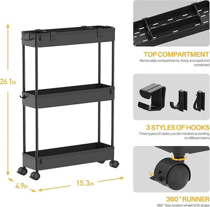 SPACELEAD 2-piece Set Slim Storage Cart 3 Tier, Bathroom Organizer Rolling - Image 2