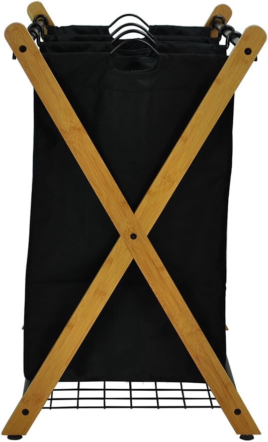 Oceanstar XBS1484 Bamboo 3-Bag Laundry Sorter Black, 29.75 in. H x 19.10 in. W - Image 3