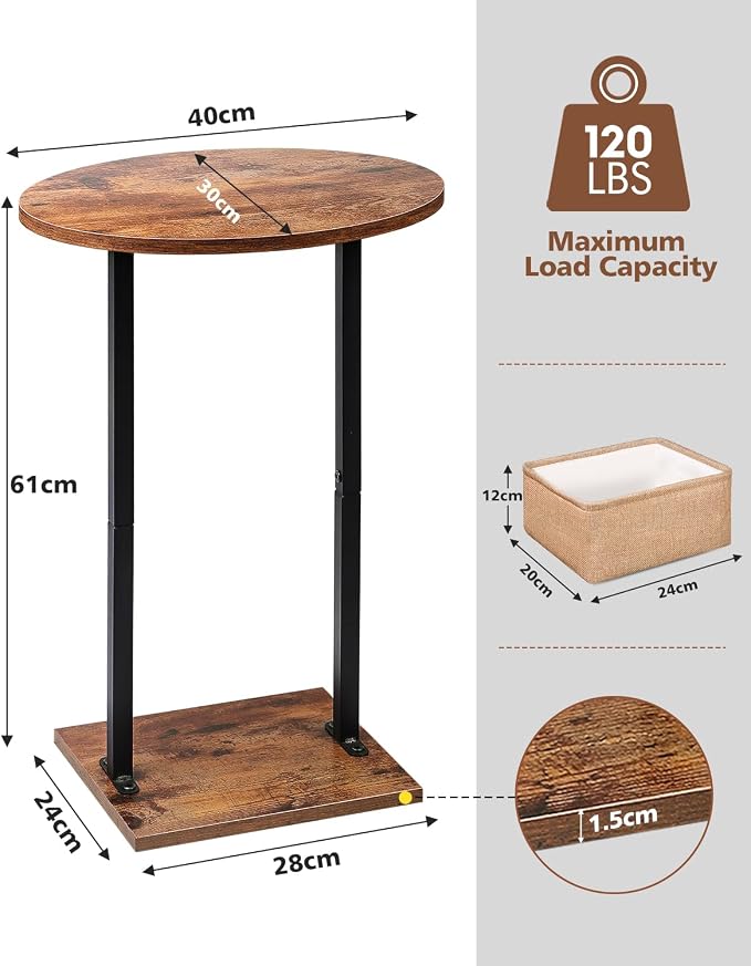 Eufrozy Small Side Table for Small Spaces, 24 inch Wooden Round End Table - Image 3