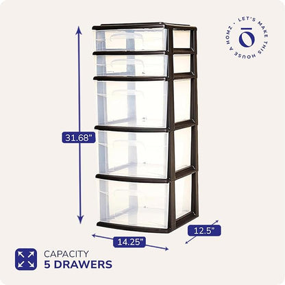 Homz Plastic 5 Clear Drawer Medium Home Organization Storage Container Tower - Image 3