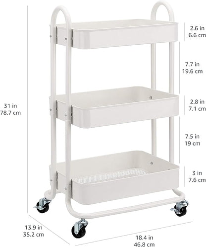 Amazon Basics 3-Tier Rolling Utility or Kitchen Cart, Lockable Wheels - Image 5