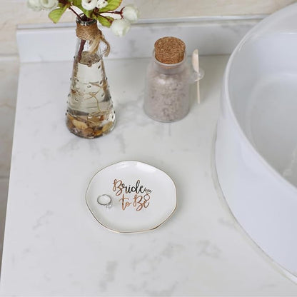 Wedding Ring Dish For Bride-Bride To Be Jewelry Dish Tray-Ceramic White - Image 2