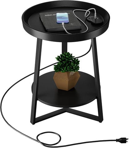 Gadroad Round End Table with Charging Station, USB Ports and Anti-Drop Fence by Gadroad