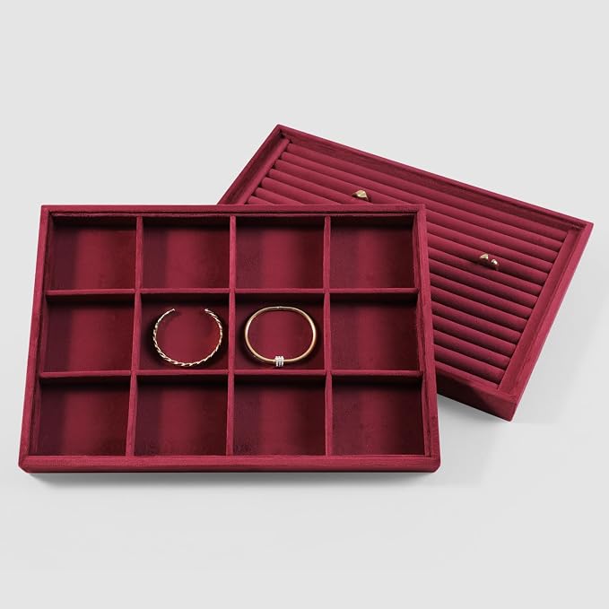 Velvet Stackable Jewelry Display Tray, 12 Grid Watch Bangle Bracelet Storage - Image 5