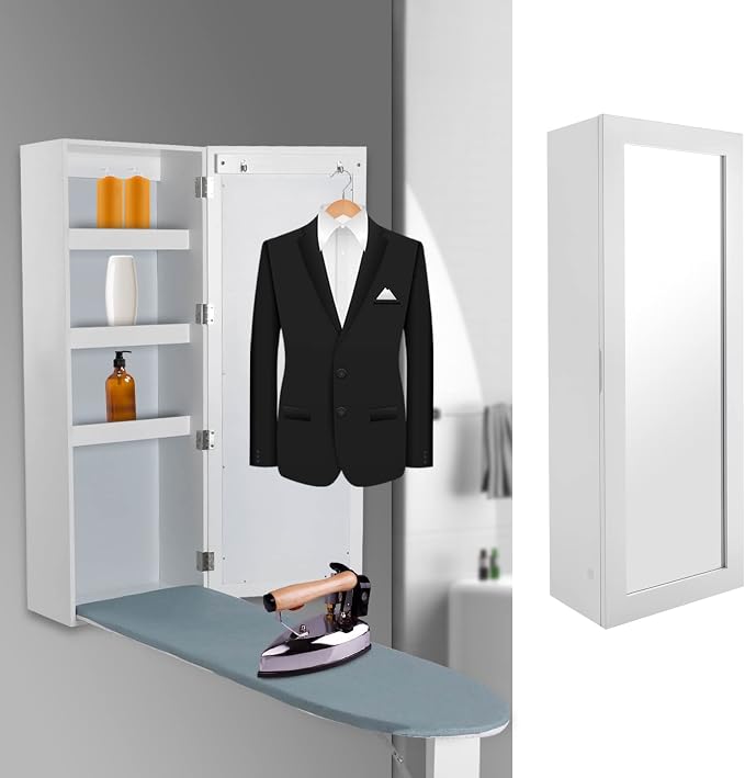 Wall Mounted Ironing Board Cabinet, Built-in Foldable Ironing Board & Folding - Image 4