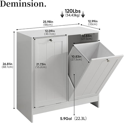 Tilt-Out Double Laundry Hamper Cabinet, 26.8" H x 26" W x 12" D, 5.9 Gal - Image 3