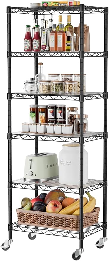 SINGAYE 6 Shelves Storage Shelf Wire Shelving Unit Metal Adjustable Wheels | - Image 9
