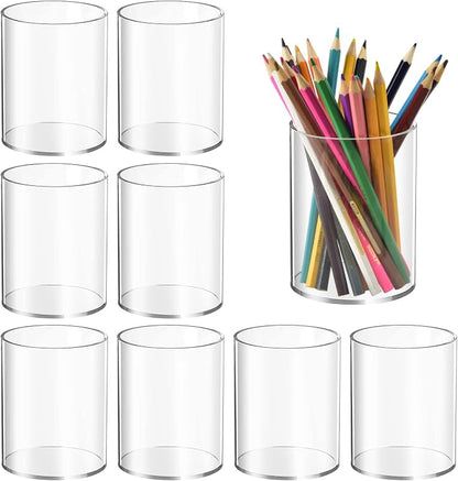 8 Pieces Clear Acrylic Pen Holder Round Acrylic Pencil Cup Clear Makeup Bush by MOTOTO