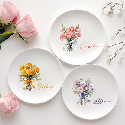 Custom Ceramic Jewelry Tray Birth Flower Personalized Name Decorative Trinket - Image 2